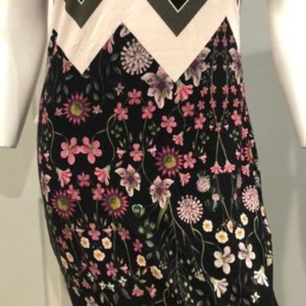 Ted Baker VEUC Sexy Black White Pink Floral Border Midi Dress